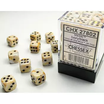 Аксессуары Chessex Chessex 12mm d6 Set: Marble - Ivory w/Black (36)