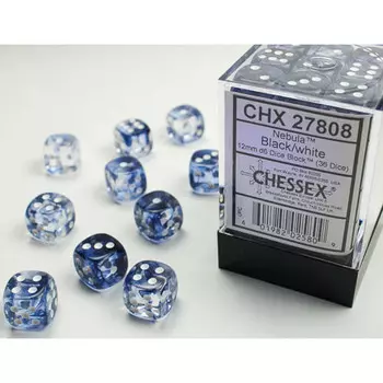 Аксессуары Chessex Chessex 12mm d6 Set: Nebula - Black w/White (36)