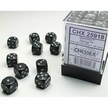 Аксессуары Chessex Chessex 12mm d6 Set: Speckled - Ninja w/Silver (36)