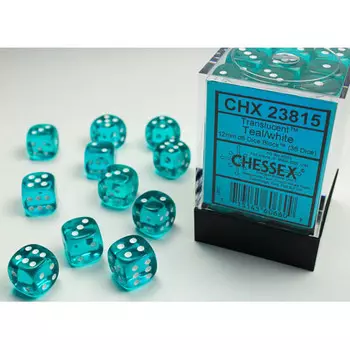 Аксессуары Chessex Chessex 12mm d6 Set: Translucent - Teal w/White (36)