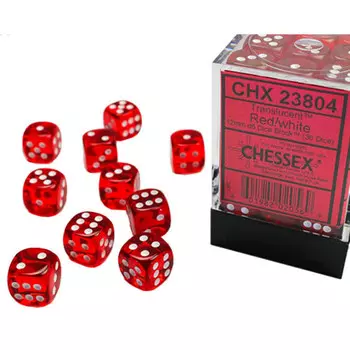 Аксессуары Chessex Chessex 12mm d6 Set: Translucent - Red w/White (36)