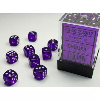 Аксессуары Chessex Chessex 12mm d6 Set: Translucent - Purple w/White (36)
