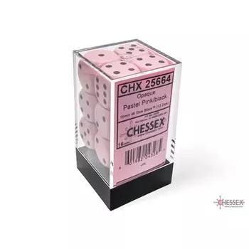 Аксессуары Chessex Chessex 16mm d6 Dice Set: Opaque - Pastel Pink/Black (12)