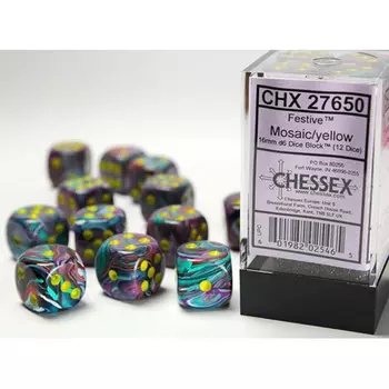 Аксессуары Chessex Chessex 16mm d6 Set: Festive - Mosaic w/Yellow (12)