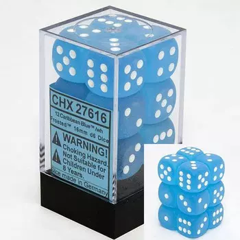 Аксессуары Chessex Chessex 16mm d6 Set: Frosted Caribbean Blue w/White (12)