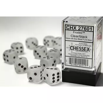 Аксессуары Chessex Chessex 16mm d6 Set: Frosted - Clear w/ Black (12)