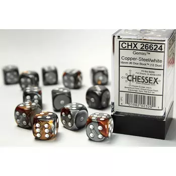 Аксессуары Chessex Chessex 16mm d6 Set: Gemini - Copper-Steel w/White (12)