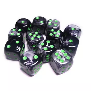Аксессуары Chessex Chessex 16mm d6 Set: Gemini Black-Grey/Green (12)