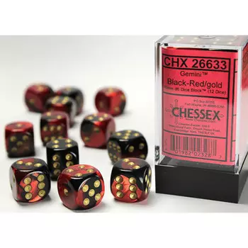 Аксессуары Chessex Chessex 16mm d6 Set: Gemini - Black-Red w/Gold (12)