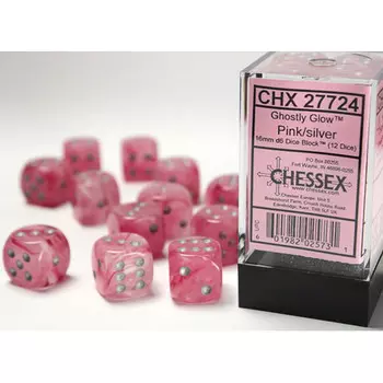 Аксессуары Chessex Chessex 16mm d6 Set: Ghostly Glow - Pink w/Silver (12) (Clearance)