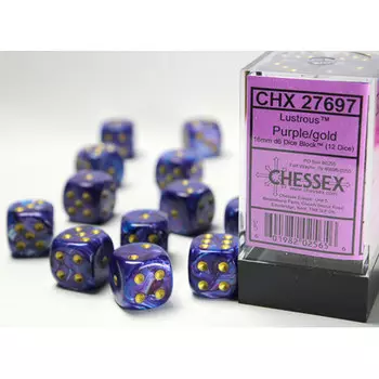 Аксессуары Chessex Chessex 16mm d6 Set: Lustrous - Purple w/Gold (12)