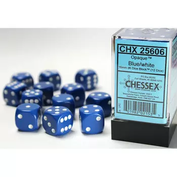 Аксессуары Chessex Chessex 16mm d6 Set: Opaque - Blue w/White (12)