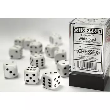 Аксессуары Chessex Chessex 16mm d6 Set: Opaque - White w/Black (12)