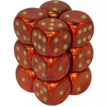 Аксессуары Chessex Chessex 16mm d6 Set: Scarab Scarlet w/Gold (12)