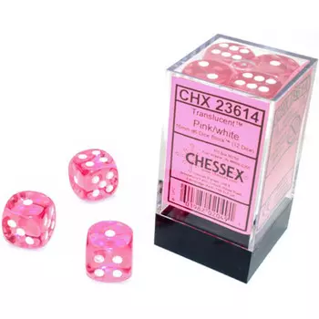 Аксессуары Chessex Chessex 16mm d6 Set: Translucent - Pink w/White (12)