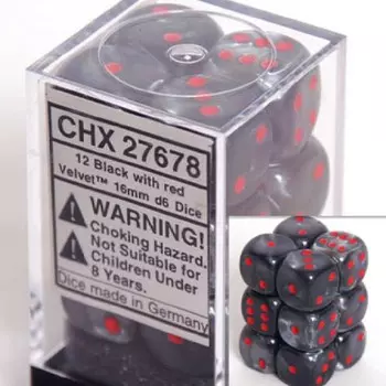 Аксессуары Chessex Chessex 16mm d6 Set: Velvet Black w/Red (12)