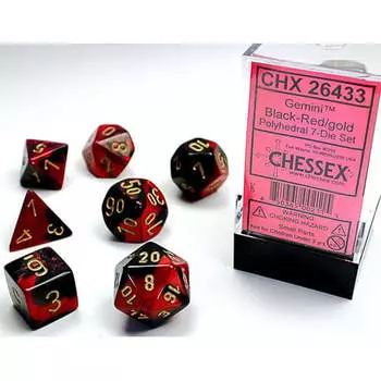 Аксессуары Chessex Chessex Dice Set: Gemini - Black-Red w/Gold (7)