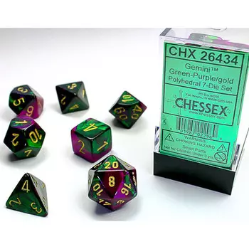 Аксессуары Chessex Chessex Dice Set: Gemini - Green-Purple w/Gold (7)