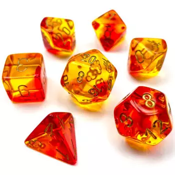 Аксессуары Chessex Chessex Dice Set: Gemini Translucent - Red-Yellow w/Gold (7)