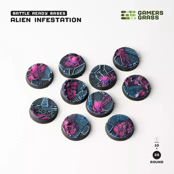Аксессуары Gamers Grass Battle Ready Bases: Alien Infestation - Round 25mm (10)