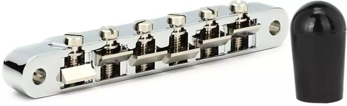 Аксессуары Gibson ABR-1 Tune-O-Matic Bridge с полной сборкой - хромированный комплект с колпачком тумблера аксессуаров Gibson - черный Gibson Accessories PBBR-010=1 PRTK-010=1