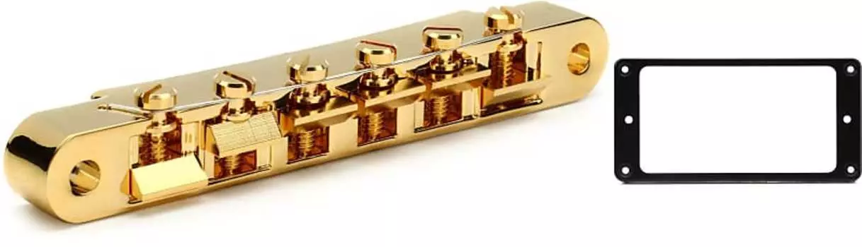 Аксессуары Gibson Бридж ABR-1 Tune-O-Matic с полной сборкой — золотой комплект с креплением для крепления звукоснимателя на грифе с аксессуарами Gibson — черный Gibson Accessories PBBR-020=1 PRPR-010=1