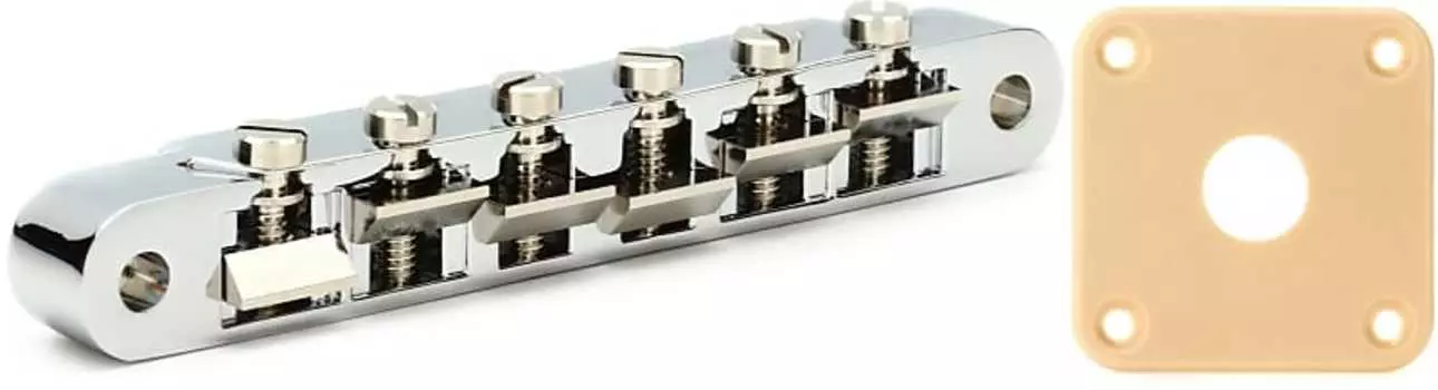 Аксессуары Gibson Бридж ABR-1 Tune-O-Matic в полной сборке - хромированный комплект с аксессуарами Gibson Пластиковая пластина разъема для Les Paul - Creme Gibson Accessories PBBR-010=1 PRJP-030=1