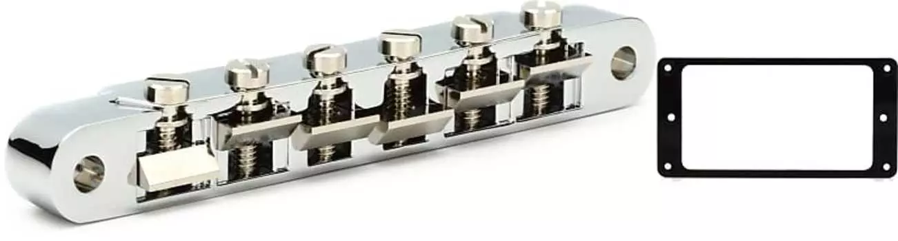 Аксессуары Gibson Бридж ABR-1 Tune-O-Matic в полной сборке - хромированный комплект с креплением для бриджевого звукоснимателя Gibson Accessories - черный PBBR-010=1 PRPR-020=1