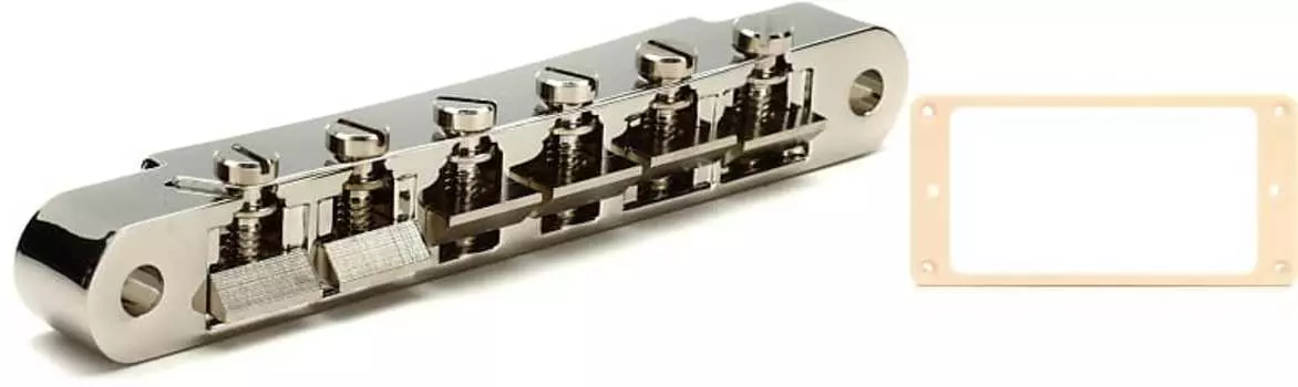 Аксессуары Gibson Бридж ABR-1 Tune-O-Matic в полной сборке - никелевый комплект с аксессуарами Gibson Крепежное кольцо звукоснимателя для бриджа - кремовый Gibson Accessories PBBR-015=1 PRPR-025=1