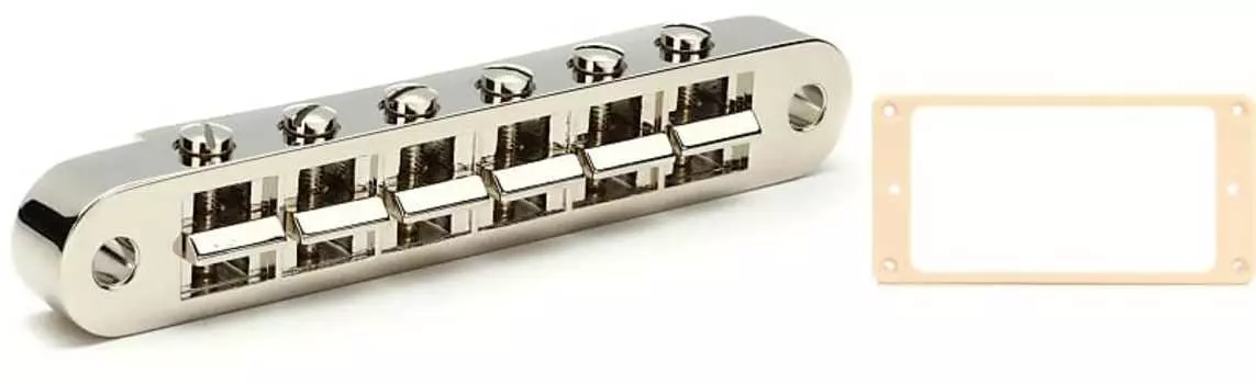 Аксессуары Gibson Бридж Nashville Tune-O-Matic с полной сборкой - никелевый комплект с аксессуарами Gibson Монтажное кольцо бриджевого звукоснимателя - кремовый Gibson Accessories PBBR-045=1 PRPR-025=1