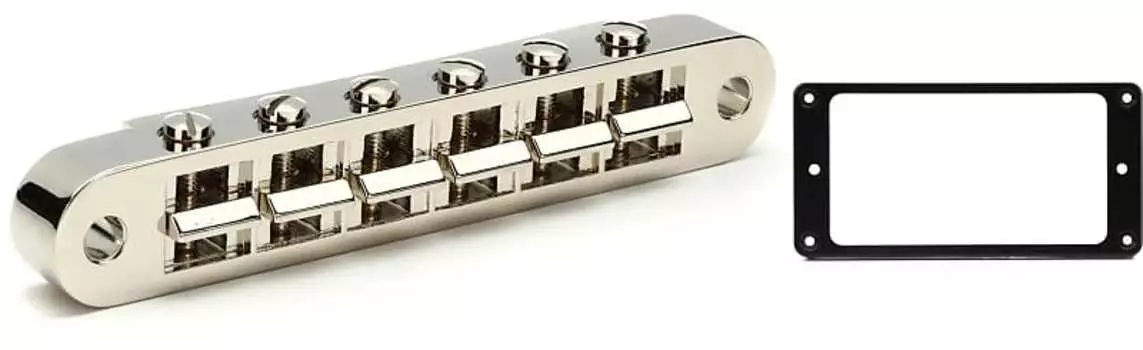 Аксессуары Gibson Бридж Nashville Tune-O-Matic с полной сборкой — никелевый комплект с аксессуарами Gibson Монтажное кольцо звукоснимателя на грифе — черный Gibson Accessories PBBR-045=1 PRPR-010=1