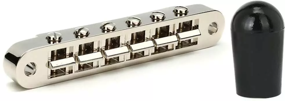 Аксессуары Gibson Nashville Tune-O-Matic Bridge с полной сборкой - никелевый комплект с колпачком тумблера аксессуаров Gibson - черный Gibson Accessories PBBR-045=1 PRTK-010=1