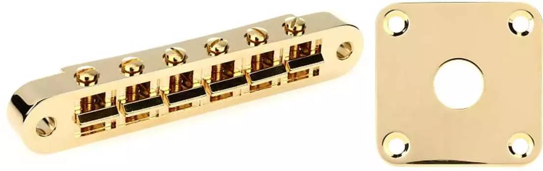 Аксессуары Gibson Nashville Tune-O-Matic Bridge с полной сборкой - золотой комплект с металлическими разъемами Gibson для Les Paul - золото Gibson Accessories PBBR-040=1 PRJP-020=1
