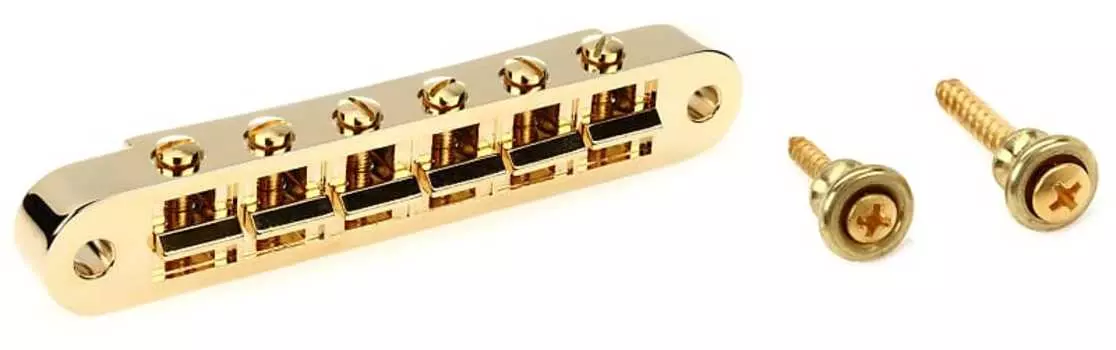 Аксессуары Gibson Nashville Tune-O-Matic Bridge с полной сборкой - Золотой комплект с пуговицами для ремня Gibson Accessories, 2 шт. - Латунь PBBR-040=1 PREP-010=1