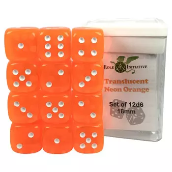 Аксессуары Role 4 Initiative 18mm d6 Cube: Translucent - Neon Orange w/ White Pips (12)