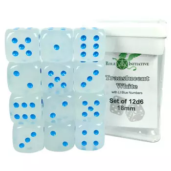 Аксессуары Role 4 Initiative 18mm d6 Cube: Translucent - White w/ Light Blue Pips (12)