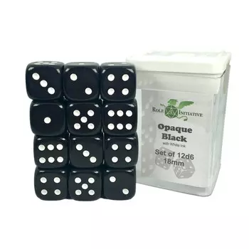 Аксессуары Role 4 Initiative 18mm d6 Cube: Opaque - Black w/ White Pips (12)