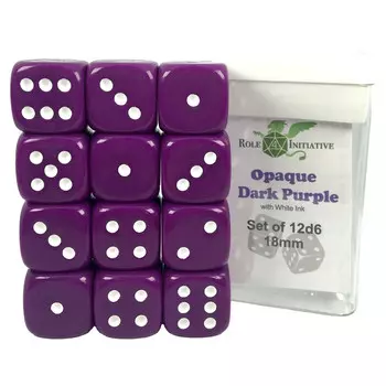 Аксессуары Role 4 Initiative 18mm d6 Cube: Opaque - Dark Purple w/ White Pips (12)