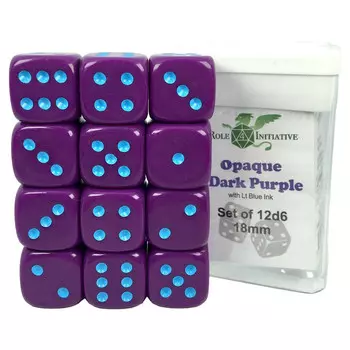 Аксессуары Role 4 Initiative 18mm d6 Cube: Opaque - Dark Purple w/ Light Blue Pips (12)
