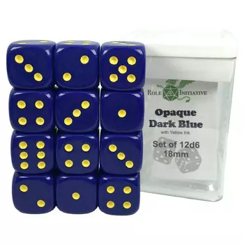 Аксессуары Role 4 Initiative 18mm d6 Cube: Opaque - Dark Blue w/ Yellow Pips (12)