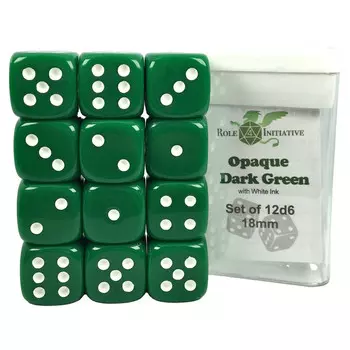 Аксессуары Role 4 Initiative 18mm d6 Cube: Opaque - Dark Green w/ White Pips (12)