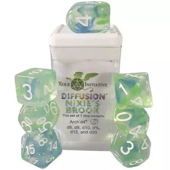 Аксессуары Role 4 Initiative R4I Dice w/ Arch'd4: Diffusion - Nixie's Brook w/ White (7)