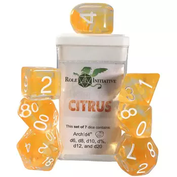 Аксессуары Role 4 Initiative R4I Dice w/Arch'd4: Diffusion - Citrus w/ White (7)
