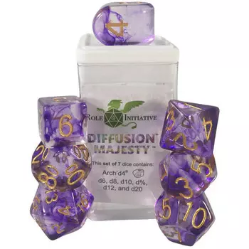 Аксессуары Role 4 Initiative R4I Dice w/ Arch'd4: Diffusion - Majesty w/ Metallic Gold (7)