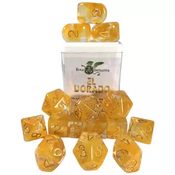 Аксессуары Role 4 Initiative R4I Dice w/Arch'd4: Diffusion - El Dorado w/ Metallic Gold (15)