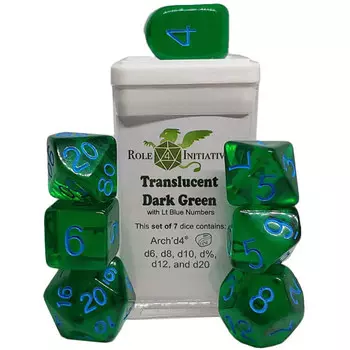Аксессуары Role 4 Initiative R4I Dice w/ Arch'd4: Translucent - Dark Green w/ Light Blue (7)