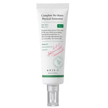 AXIS-Y, Complete No-Stress Physical Sunscreen V.3 SPF50+/PA++++, крем для лица с физическими фильтрами, 50 мл