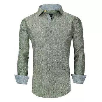 Azaro Uomo Для мужчин приталенный крой, эластичный в четырех направлениях, с длинными рукавами и геометрическим рисунком, на пуговицах, зеленый