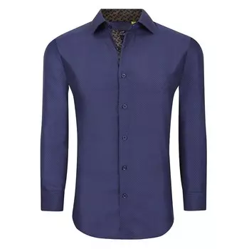 Azaro Uomo Для мужчин приталенный крой, эластичный в четырех направлениях, с длинными рукавами и геометрическим рисунком, на пуговицах, цвет Navy Blue