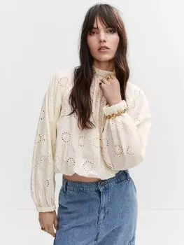 Ажурная блузка Perk с вышивкой Mango, светло-бежевый